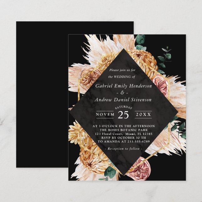 Budget Boho Black Desert Faire-part de mariage (Devant / Derrière)