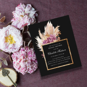 Budget Boho Black, Gold Bridal Shower Invitation