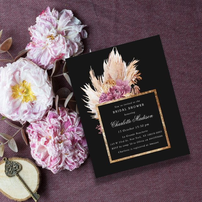 Budget Boho Black, Gold Bridal Shower Invitation (Créateur téléchargé)