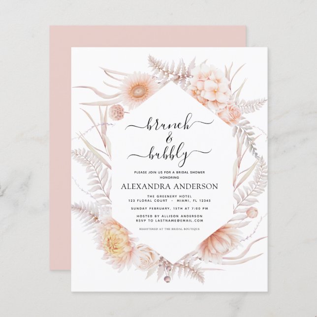 Budget Boho Brunch et Fête des mariées Bubbly (Devant / Derrière)