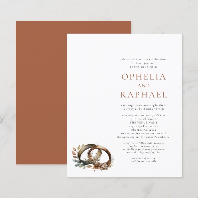 Budget Boho Cercles Bohemian Faire-part de mariage (Devant / Derrière)