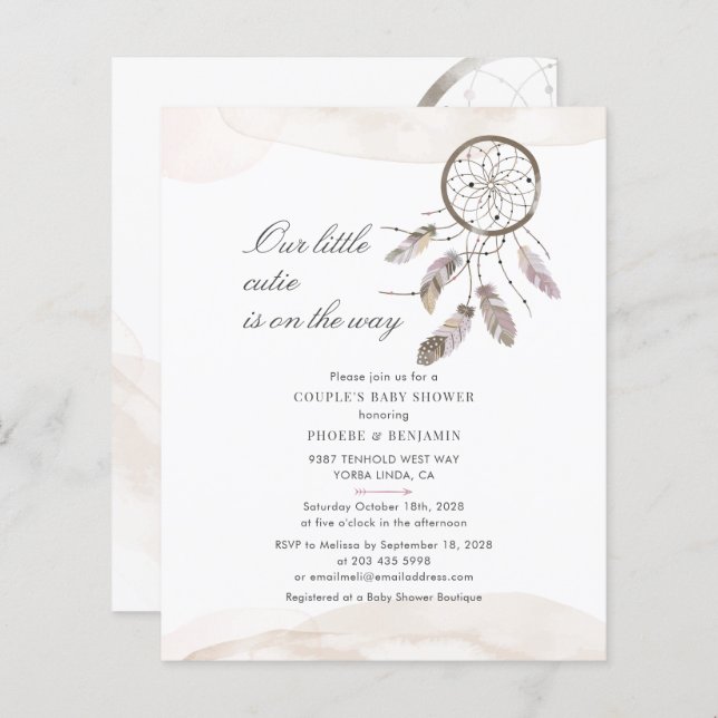 Budget Boho Chic Couples Baby shower Invitation (Devant / Derrière)