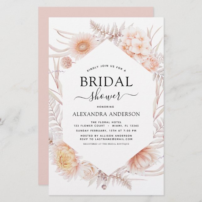 Budget Boho Chic Dusty Pink Desert Fête des mariée (Devant / Derrière)