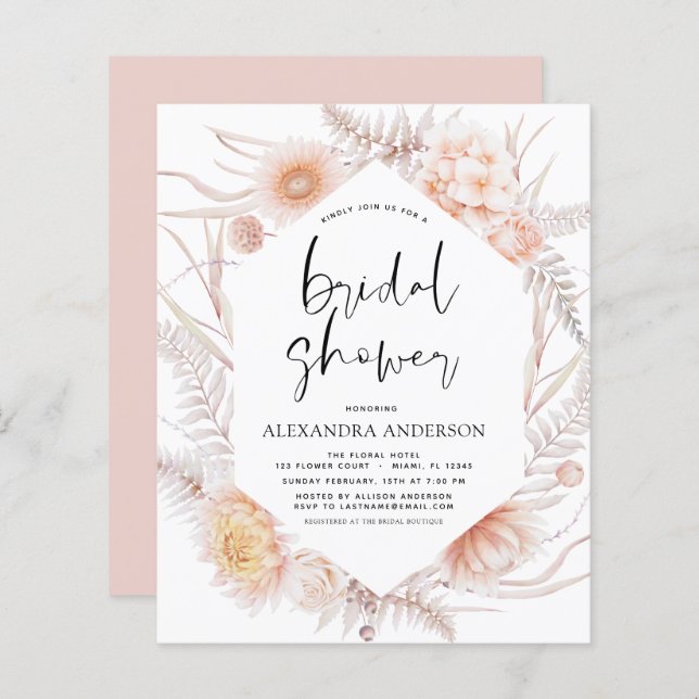 Budget Boho Chic Dusty Pink Desert Fête des mariée (Devant / Derrière)