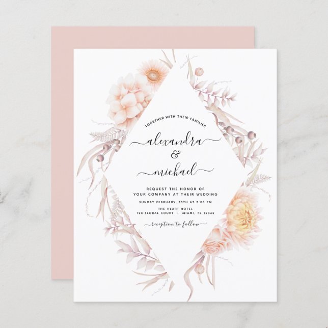 Budget Boho Chic Dusty Pink Desert Mariage (Devant / Derrière)