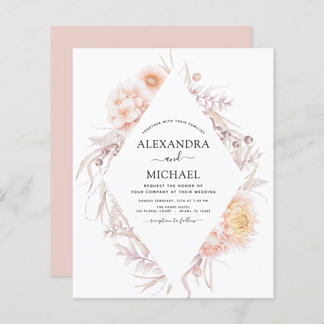 Budget Boho Chic Dusty Pink Desert Mariage (Devant / Derrière)