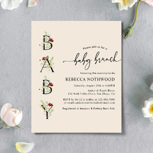 Budget Boho Chic Fleur sauvage Baby Brunch Invitat