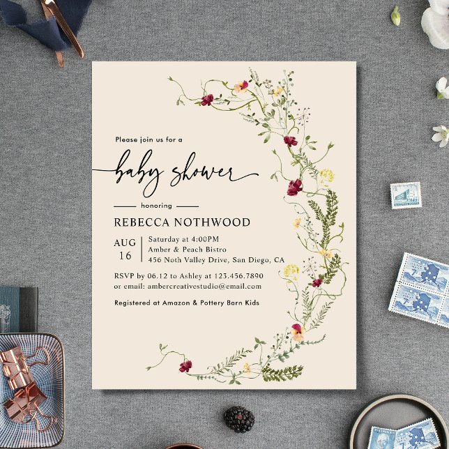 Budget Boho Chic Fleur sauvage Baby shower Invitat (Créateur téléchargé)