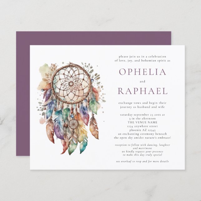 Budget Boho Coloré Dreamcatcher Mariage violet (Devant / Derrière)