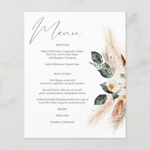 Budget Boho Cuivre Pampas & Beige Floral Menu