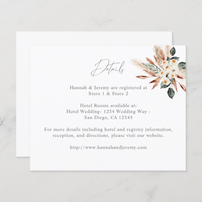 Budget Boho Cuivre Pampas Grass Floral Détails (Devant / Derrière)