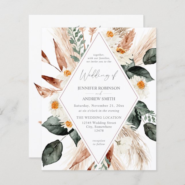 Budget Boho Cuivre Pampas Grass Mariage V3 (Devant / Derrière)