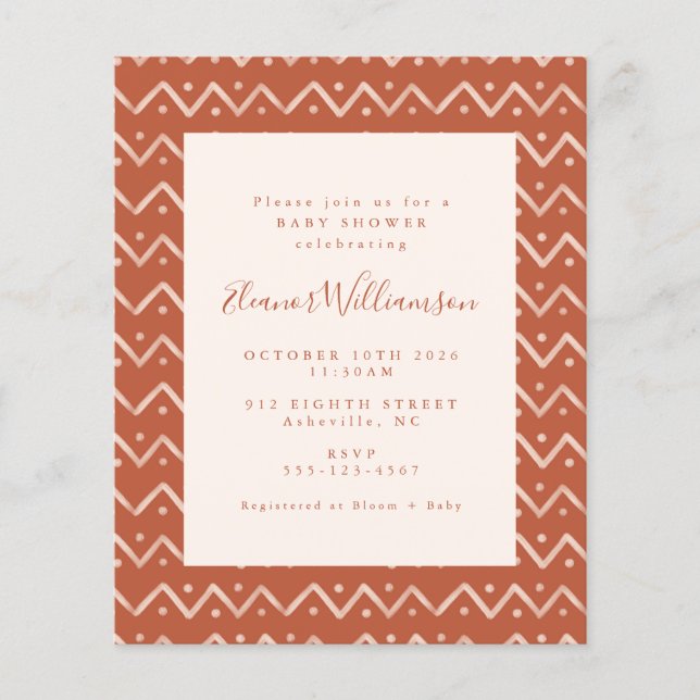 Budget Boho Desert Rust Lines Baby shower (Devant)