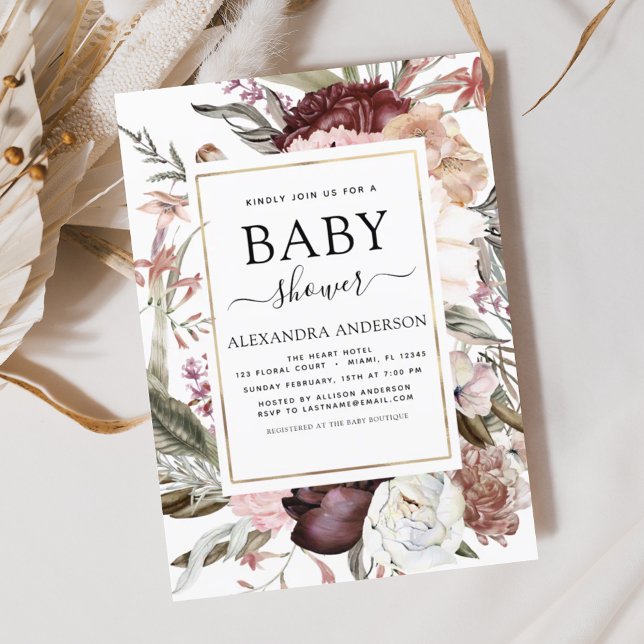 Budget Boho Dusty Baby shower rose Invitation (Créateur téléchargé)