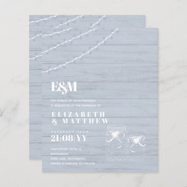 BUDGET BOHO Dusty Blue Driftwood MasonJars Mariage (Devant / Derrière)