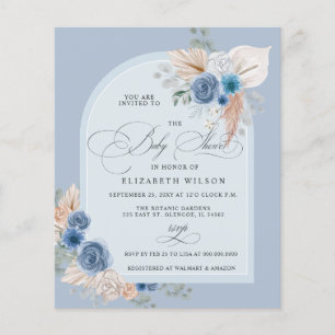 Budget Boho Dusty Blue Pampas Baby shower Invitati
