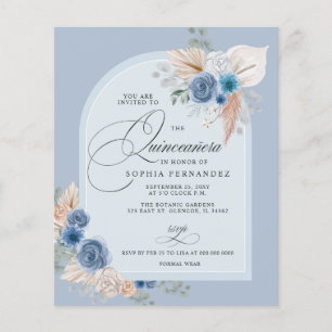 Budget Boho Dusty Blue Pampas Quinceanera Invitati