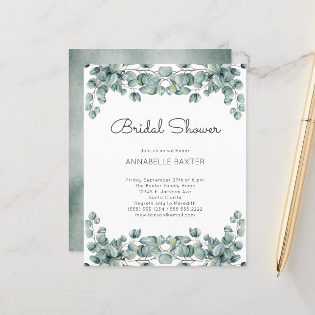 Budget Boho Eucalyptus Feuilles Faire-part de mari (Devant/Arrière en situation)