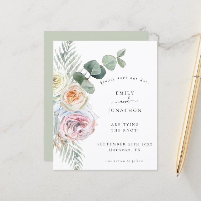 Budget Boho Eucalyptus Florals Mariage Date de sau (Devant/Arrière en situation)