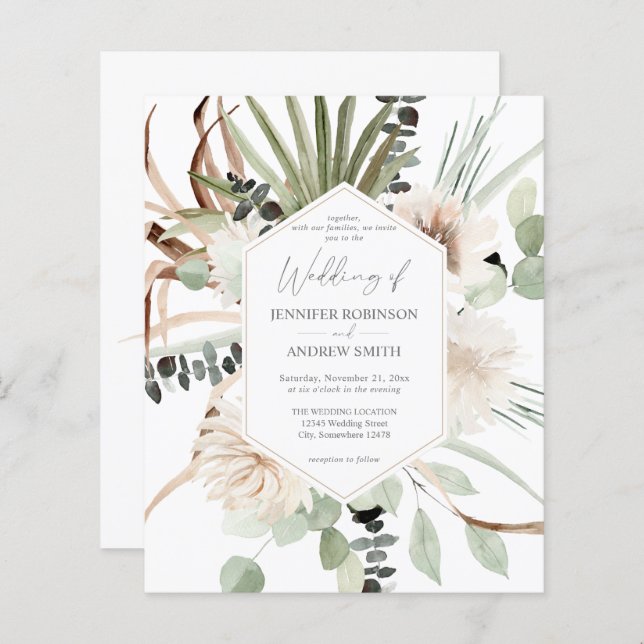 Budget Boho Eucalyptus Palm Leaf & Floral Mariage (Devant / Derrière)