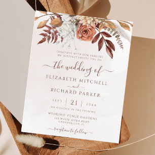 Budget Boho Fall Terracotta Floral Wedding Invitat