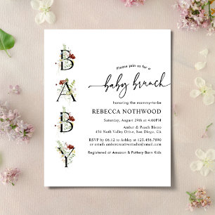 Budget Boho Fleurs sauvages Baby Brunch Invitation