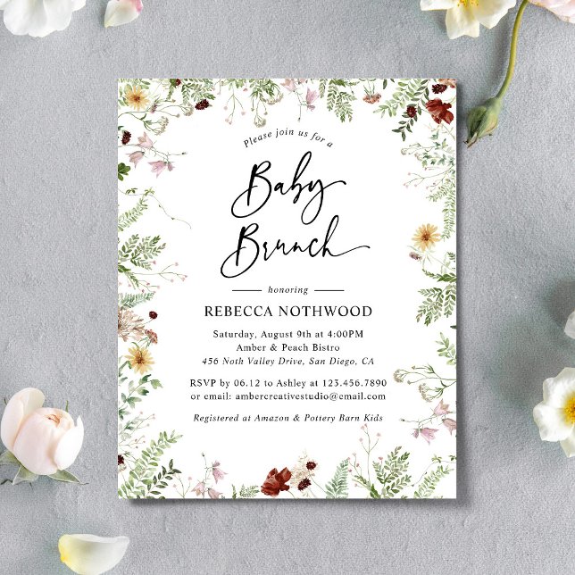 Budget Boho Fleurs sauvages Baby Brunch Invitation (Créateur téléchargé)