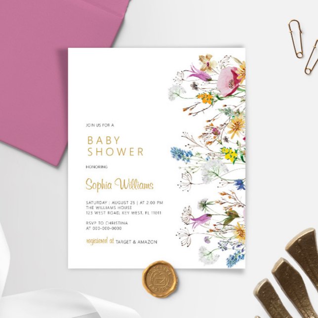 Budget Boho Fleurs sauvages Baby shower Invitation (Créateur téléchargé)
