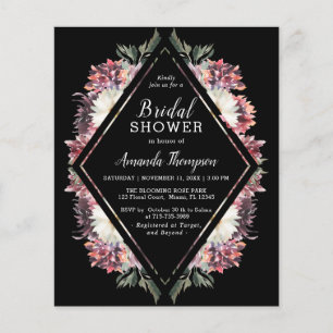 Budget Boho Floral Black Bridal Shower Invitation