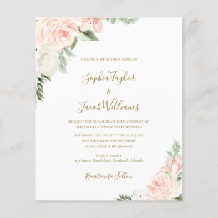 Budget Boho Floral Blush Rose Sage Wedding Invitat