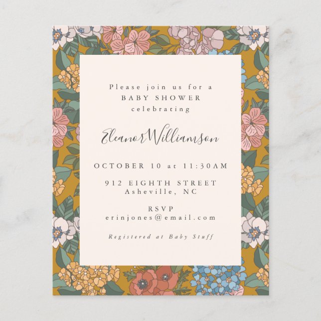 Budget Boho Floral Jaune Baby shower Invitation (Devant)