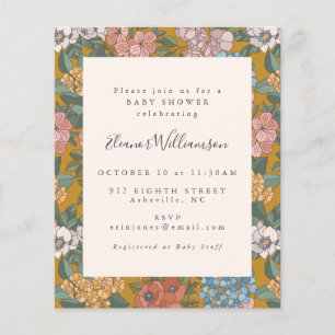 Budget Boho Floral Jaune Baby shower Invitation