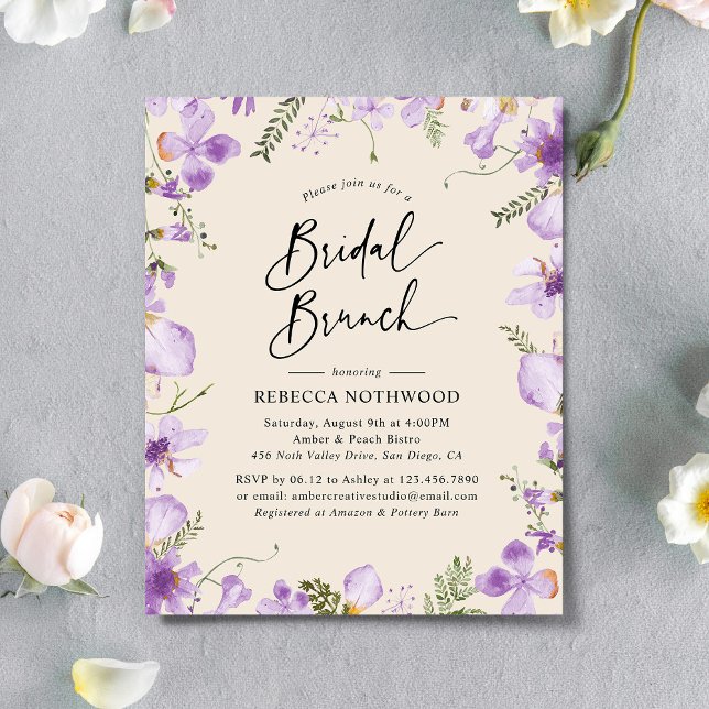 Budget Boho Floral Lilac Bridal Brunch Invitation (Créateur téléchargé)