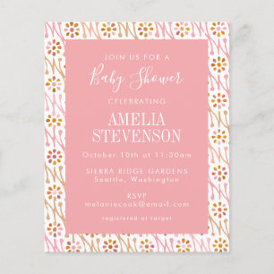 Budget Boho Floral Rose rose Baby shower Invitatio