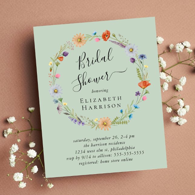 Budget Boho Floral Sage Bridal Shower Invitation (Créateur téléchargé)