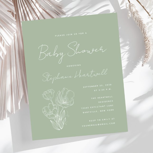 Budget Boho Floral Sage Green Baby shower Invitati (Créateur téléchargé)