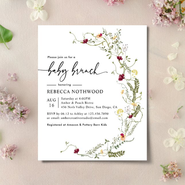 Budget Boho Florals Baby Brunch Shower Invitation (Créateur téléchargé)