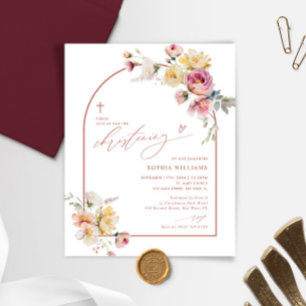 Budget Boho Garden Rose Christening Invitation