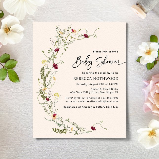 Budget Boho Girl Fleur sauvage Baby shower Invitat (Créateur téléchargé)