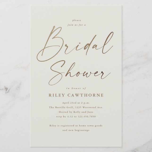 Budget Boho Gold Script Bridal Douche Invitation (Devant)