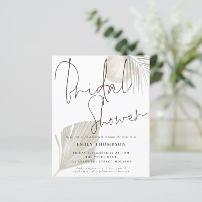 Budget Boho Grass Beige Douche nuptiale Invitation (Debout devant)