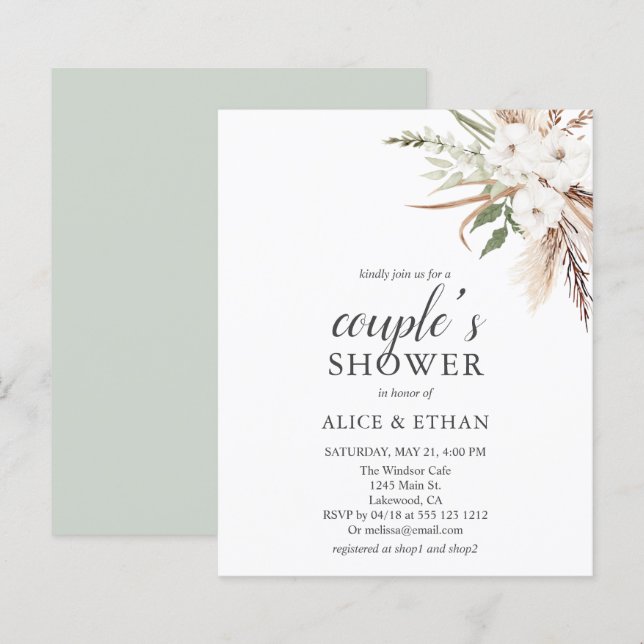 Budget Boho Green Pampa Grass Couples Douche (Devant / Derrière)