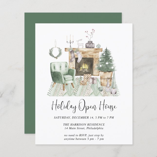 Budget Boho Holiday Open House Invitation (Devant / Derrière)