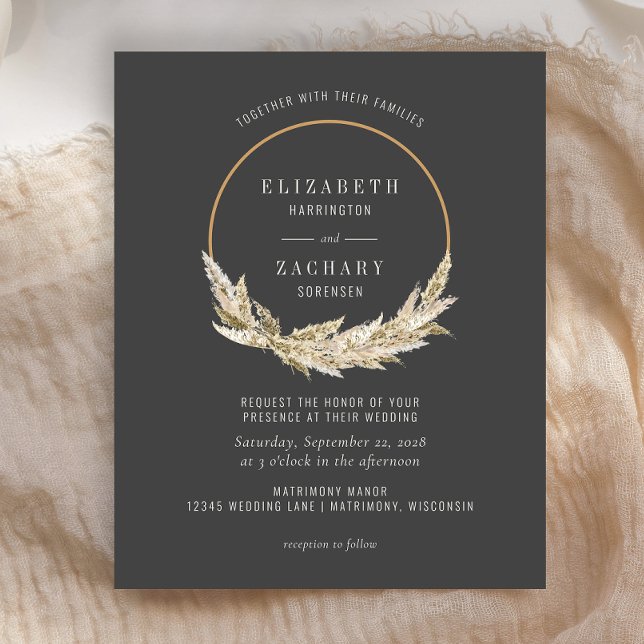 Budget Boho Hoop Pampas Grass Dark Wedk Invite (Créateur téléchargé)