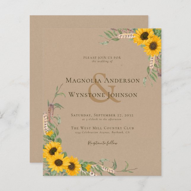 BUDGET Boho Kraft Mariage de tournesol (Devant / Derrière)