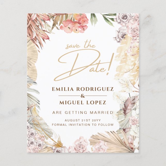 BUDGET BOHO Mariage Inviter téléchargement numériq (Devant)