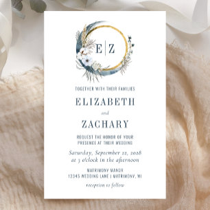 Budget Boho Moon bleu Monogramme Faire-part de mar