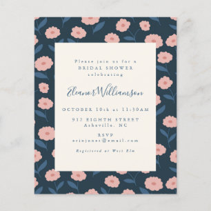 Budget Boho Navy Flowers Invitation Fête des marié