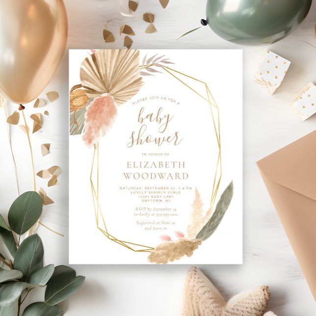 Budget Boho Pampas Baby shower en herbe Invitation (Créateur téléchargé)