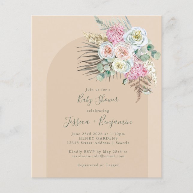 Budget Boho Pampas Baby shower floral beige (Devant)
